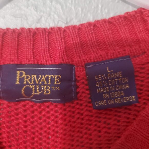 Vintage Red 80s Preppy Style Private Club Knit Crew Neck Sweater, L - Picture 3 of 6
